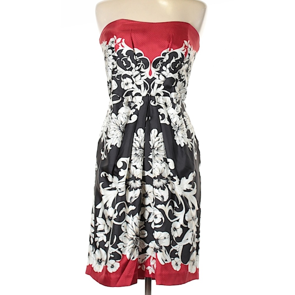 WHBM Strapless Cocktail Dress - Black White Floral